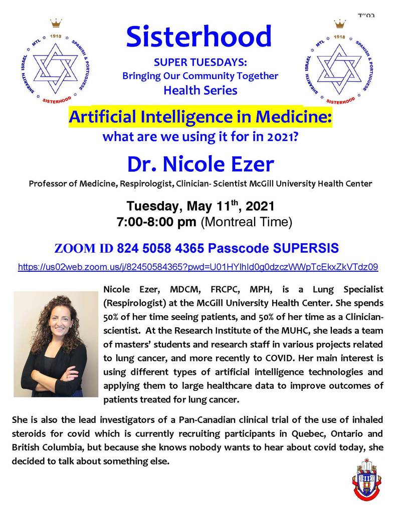 Banner Image for Sisterhood Health Series: Artificial Intelligence in Medicine - what are we using it for in 2021? with Guest Speaker Dr. Nicole Ezer