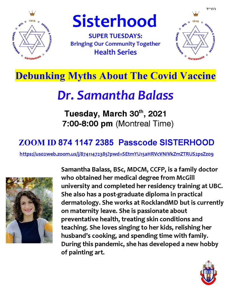 Banner Image for Sisterhood Health Series: Debunking Myths About The Covid Vaccine - With Guest Speaker: Dr. Samantha Balass