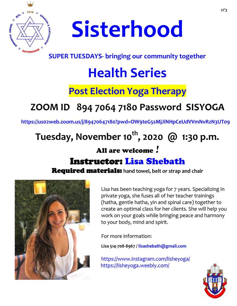 Banner Image for Sisterhood Health Series: Post Election Yoga Therapy with Guest Instructor Lisa Shebath